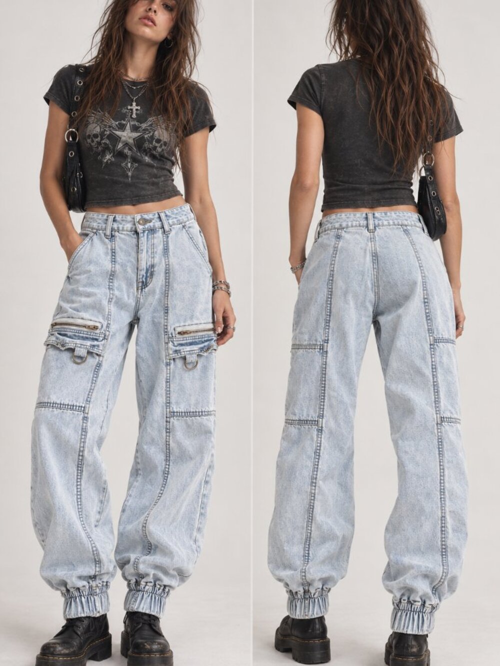 Vintage Hot Topic Light Wash Denim Cargo Jogger Jeans Size 7 Y2K Grunge